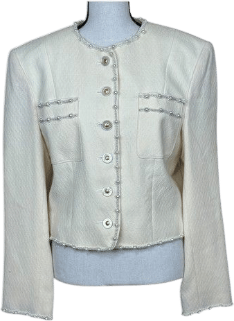 Louis Feraud Cream Wool Pearl Button Cropped Jacket
