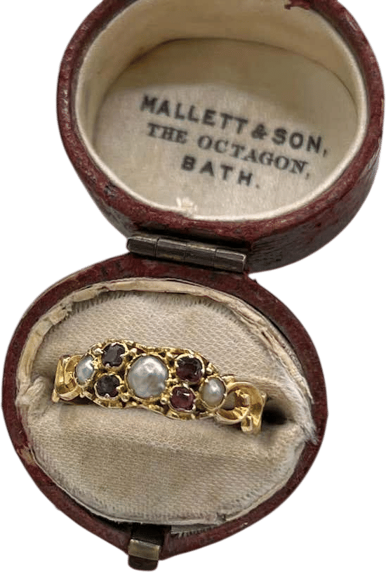 Antique 15ct Yellow Gold Victorian Garnet and Pearl Ring (Circa 1860)