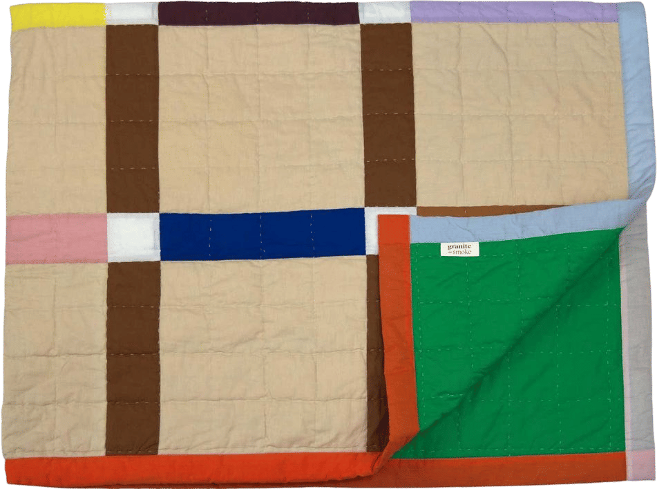 Large hand quilted patchwork bed quilt made from organic cotton