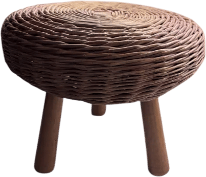 Vintage 3 Legged Wicker Tony Paul Attributed MCM Stool