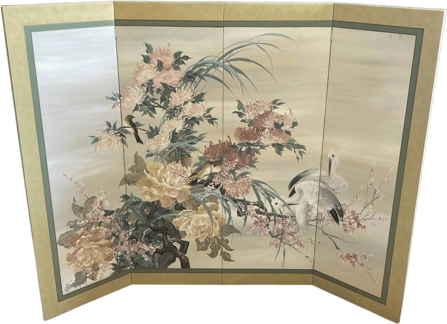 Mid-century Four Panel Hand Painted Screen by Lucien Leinfelder