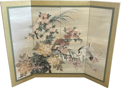 Mid-century Four Panel Hand Painted Screen by Lucien Leinfelder