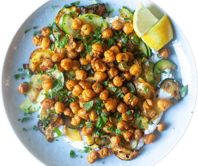 Crisped Chickpeas with Herbs and Garlic Yogurt Recipe