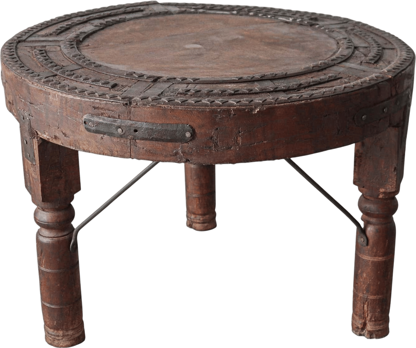 Antique Indian Bullock Cart Wheel Table
