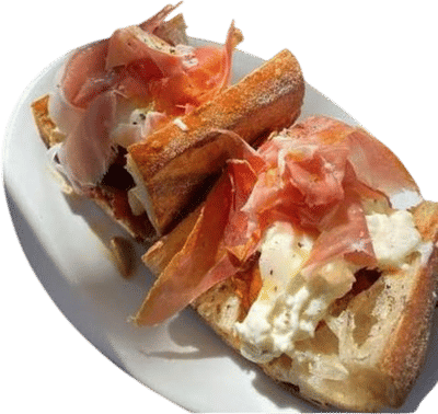 Baguette, Burrata, Tomato Confit, Prosciutto Sandwich