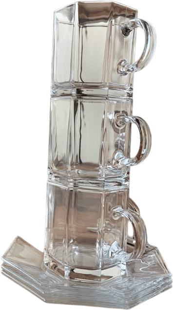 Glass Octagon Cup and Saucer Set (3)