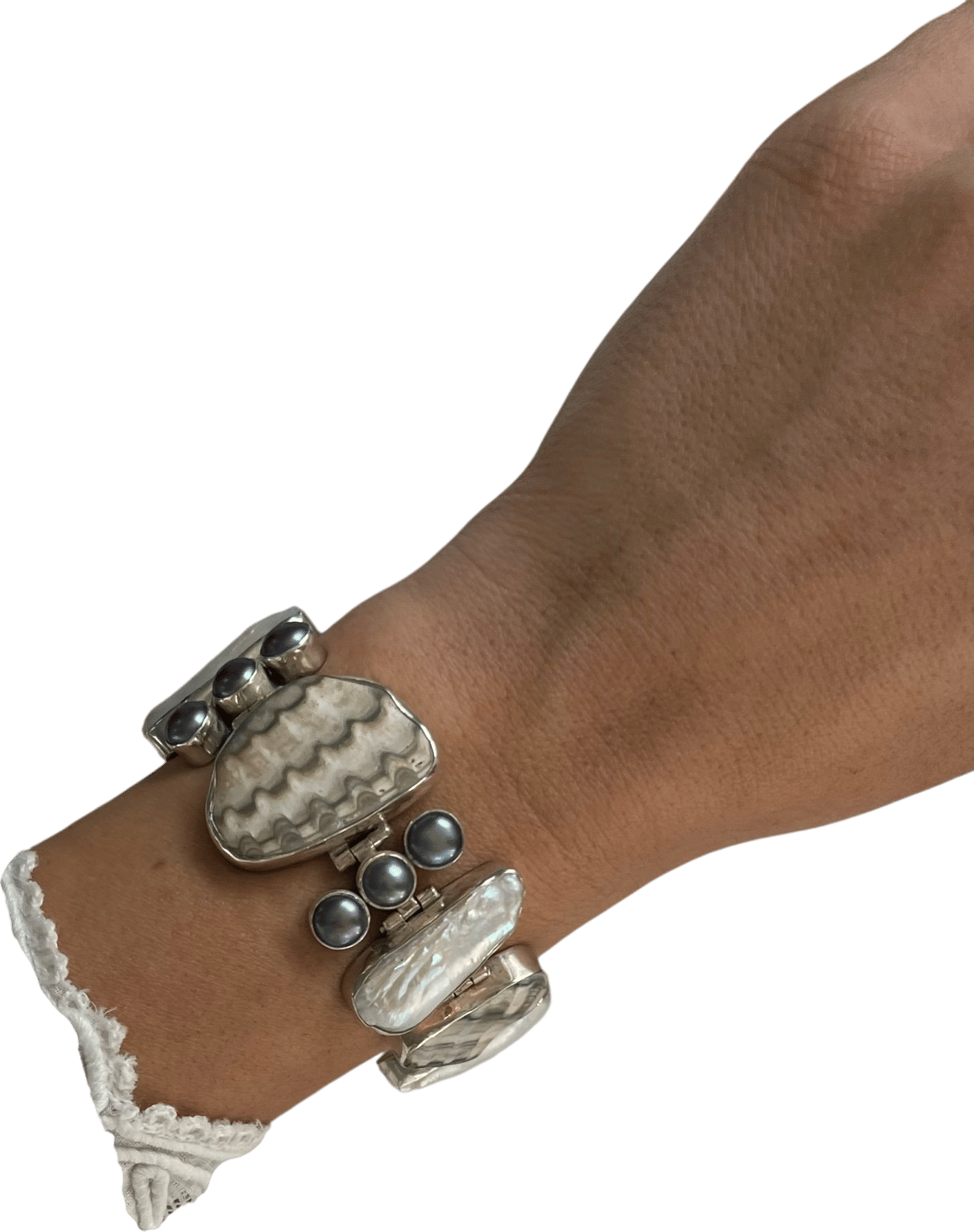 Vintage Sterling Silver Pearl Link Bracelet