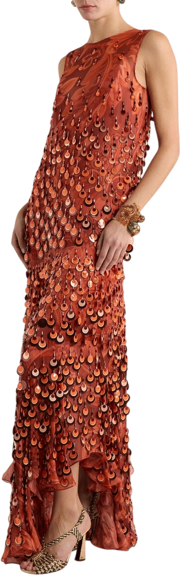 Etro Long Silk Dress With Sequin Embroidery