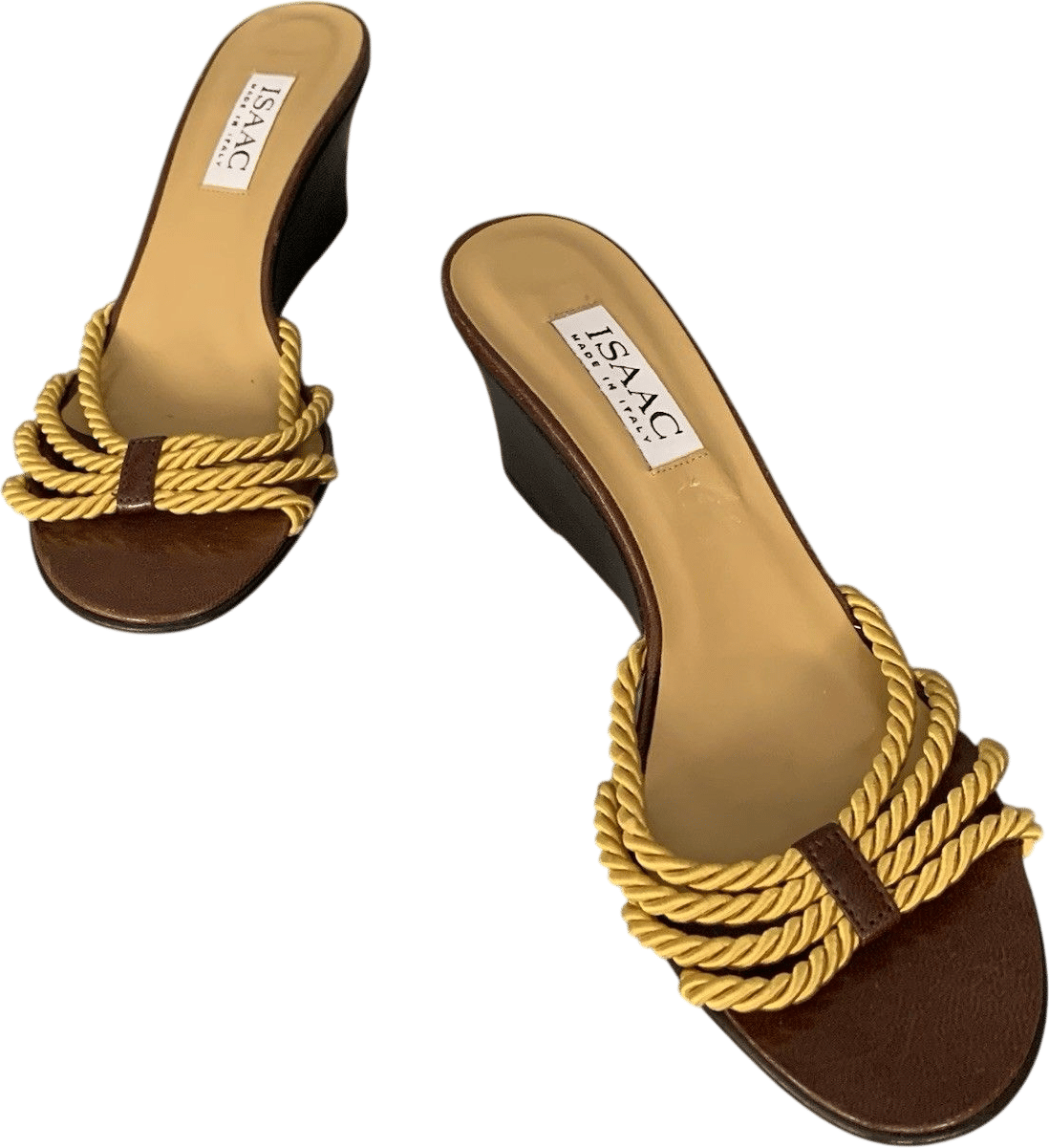 Isaac Mizrahi Woven Wedge Mule Sandal 8 Vintage Gold Celebrity Designer Italy