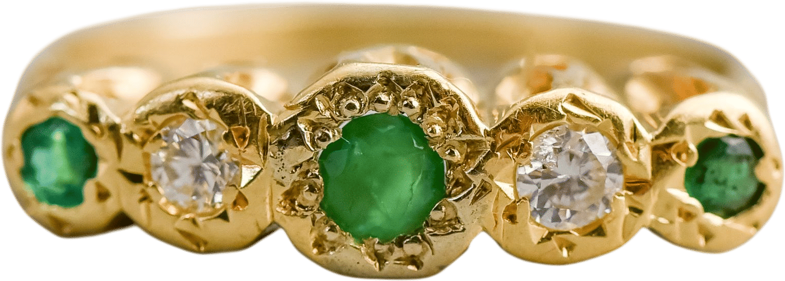 18ct Gold Five Stone Emerald & Diamond Ring