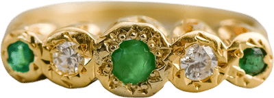 18ct Gold Five Stone Emerald & Diamond Ring