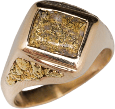 Mens Gold In Quartz & Gold Nugget Ring