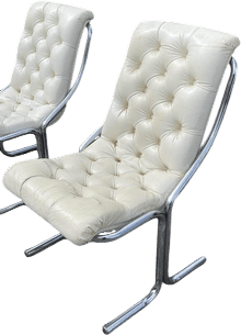 Daystrom Mid-Century White Tufted Cantilever Chairs