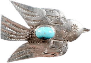 Native American Sterling Stamped Domed TURQUOISE Handmade Vintage "BIRD" PIN
