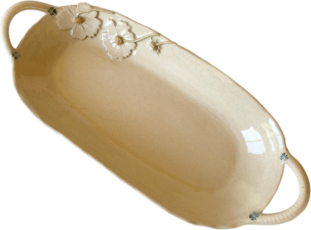 Large Ceramic Serving Tray with Handles and Botanicals
