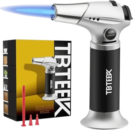 TBTEEK Butane Torch, Kitchen Torch Cooking Torch with Safety Lock & Adjustable Flame for Cooking, BBQ, Baking, Brulee, Creme, DIY Soldering(Butane Not Included)