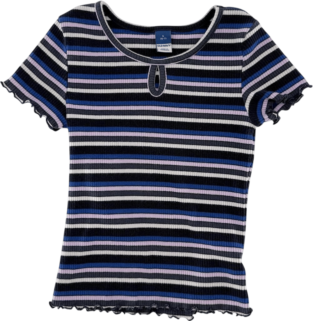 Striped Ribbed Keyhole Top