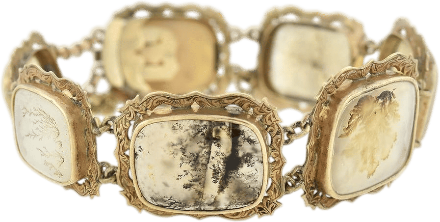 Victorian 14kt + Dendritic Moss Agate Link Bracelet