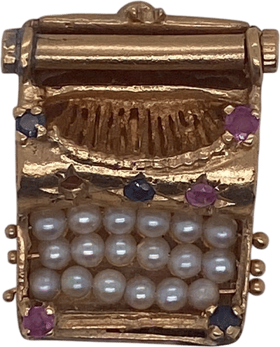 Vintage 14k Yellow Gold Typewriter Charm with Pearl Keys