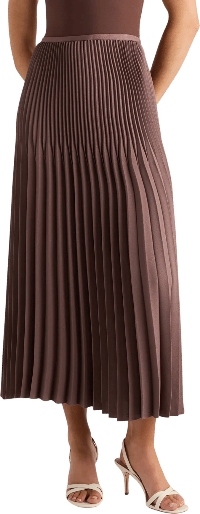 Pleated Matte Midi Skirt