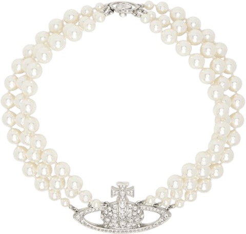 Three Row Pearl Bas Relief Necklace
