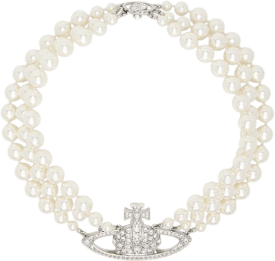 Three Row Pearl Bas Relief Necklace