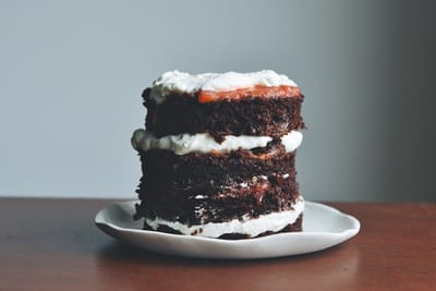 Chocolate Cake with Rhubarb Strawberry Compote & Crème Fraîche Cream Recipe