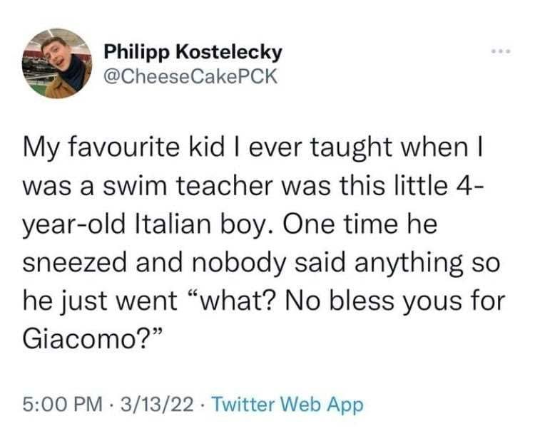 'What no _____ for Giacomo?'