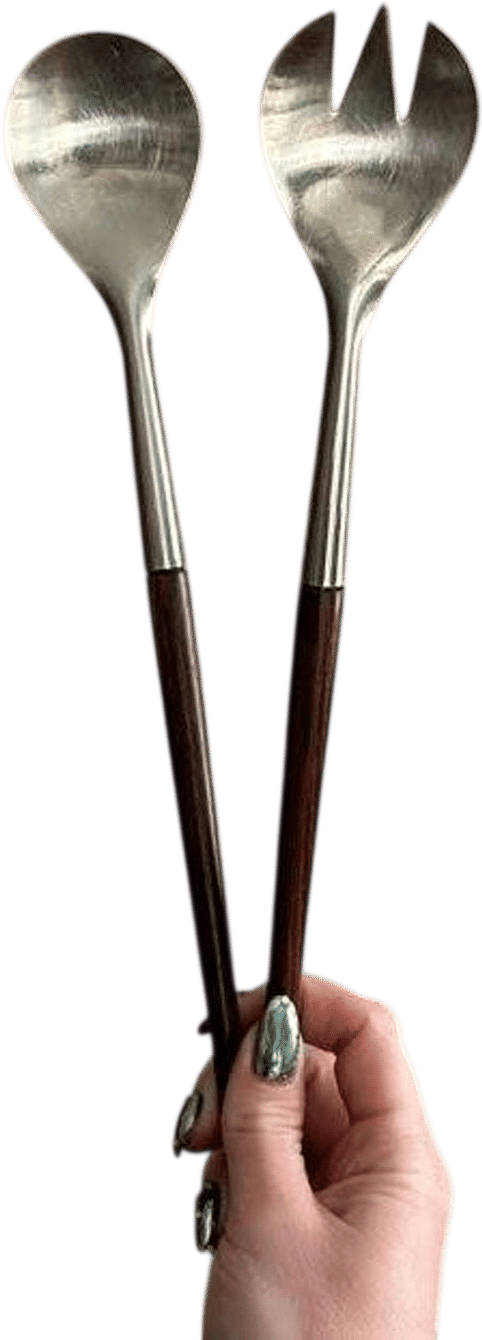 Vintage Danish Stainless Steel Teak Salad Serving Utensils