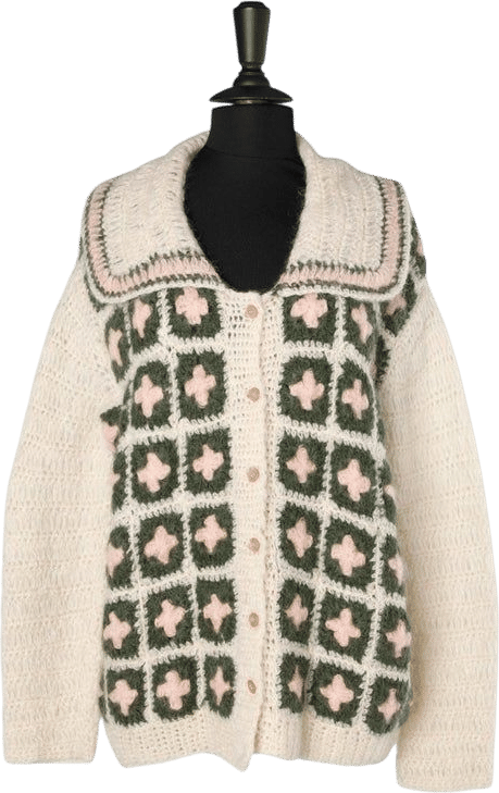 Jacquard knitted cardigan in mohair and wool Schiaparelli Circa 1970's