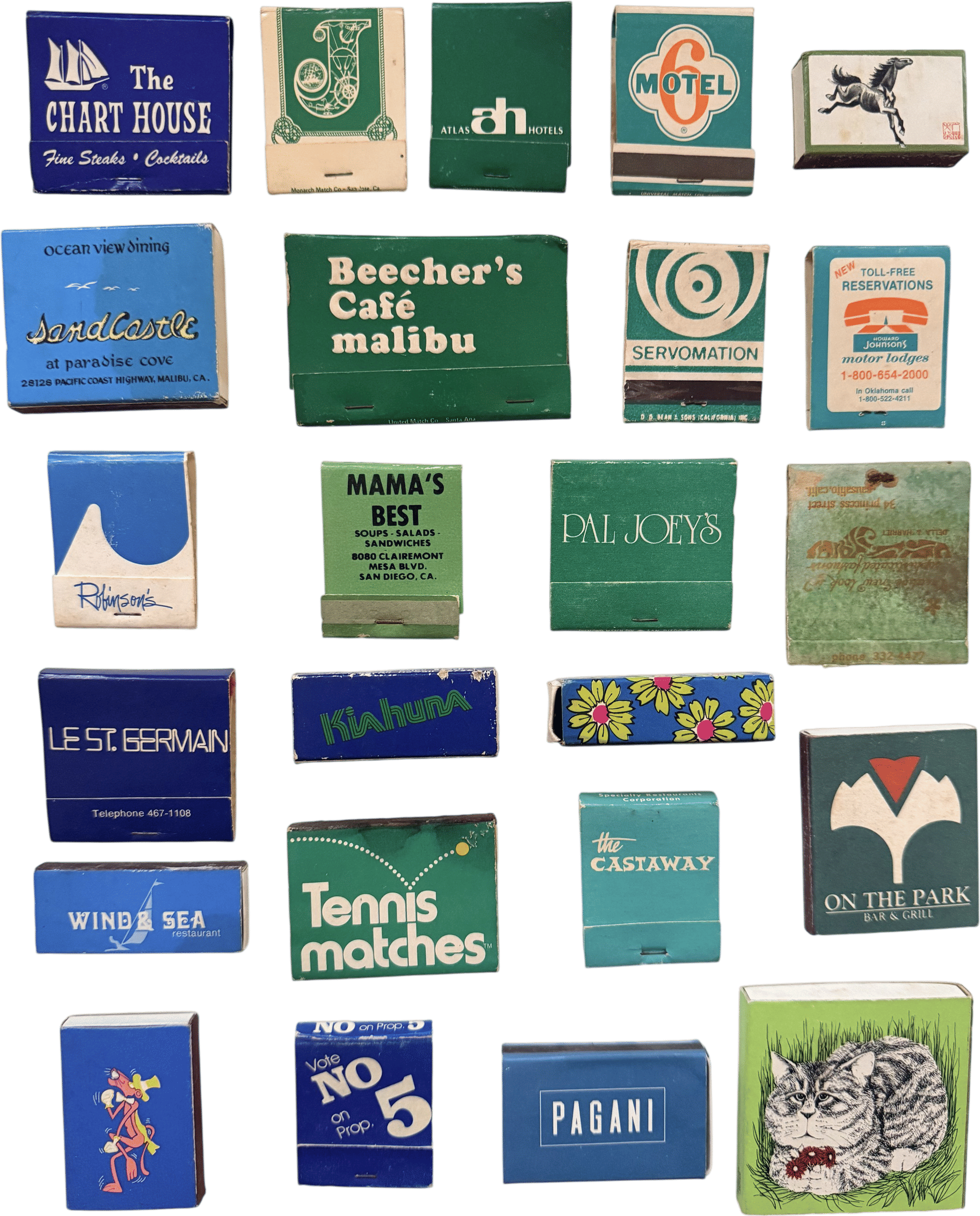 Color blocked vintage match books