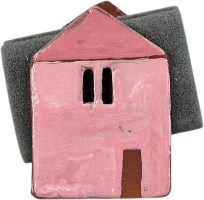 Pink Ceramic House Sponge and Napkin Holder