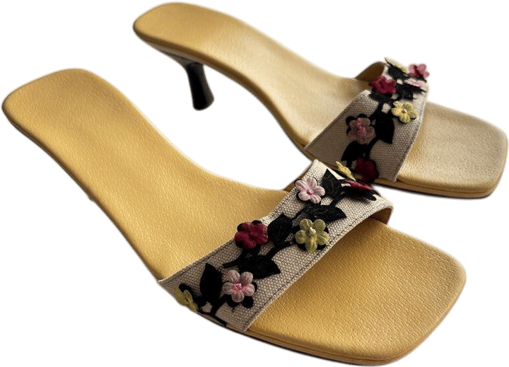 Y2K Floral Kitten Heel Slides: Butter Yellow Pumps, SZ 9/10 - Etsy