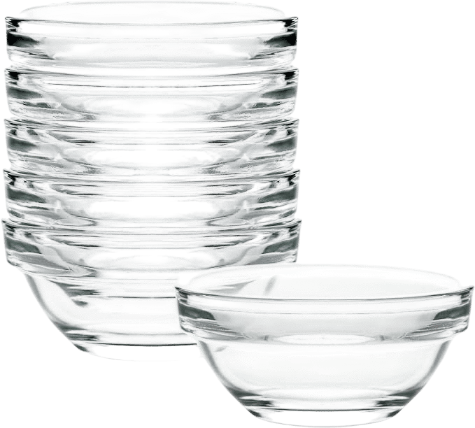 stackable, small glass mise en place bowls