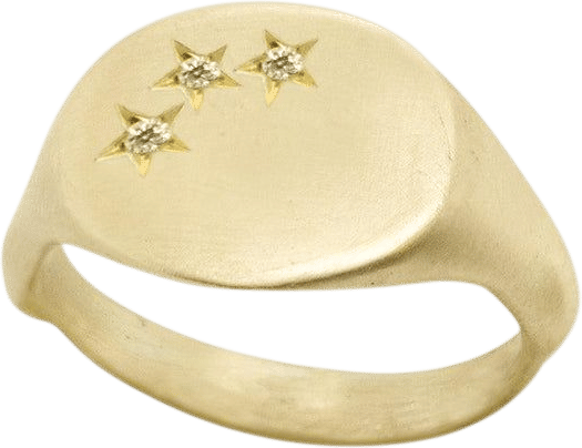 Gold Signet Ring with 3 Stars and Diamonds