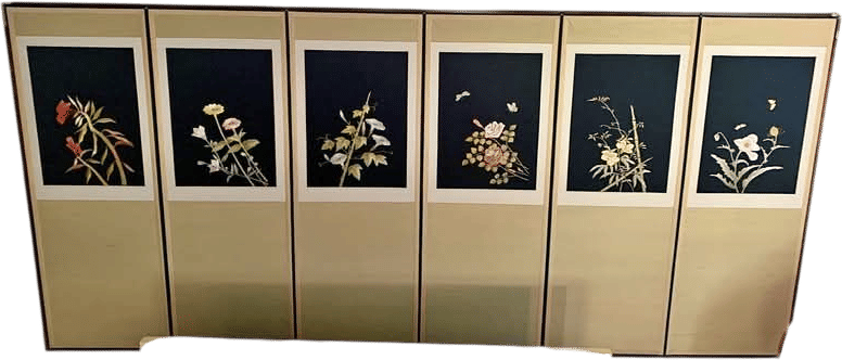Vintage Japanese 6-Panel Byobu Silk Screen
