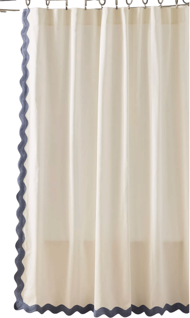Embroidered Scalloped Cotton Shower Curtain