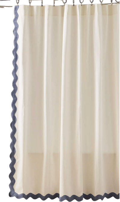Embroidered Scalloped Cotton Shower Curtain