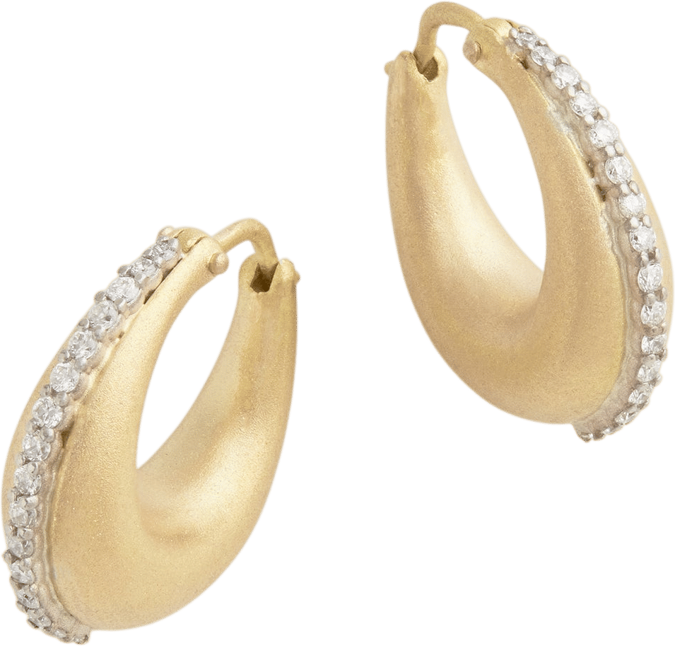 18K Yellow Gold Small Domed Hoops with Diamonds