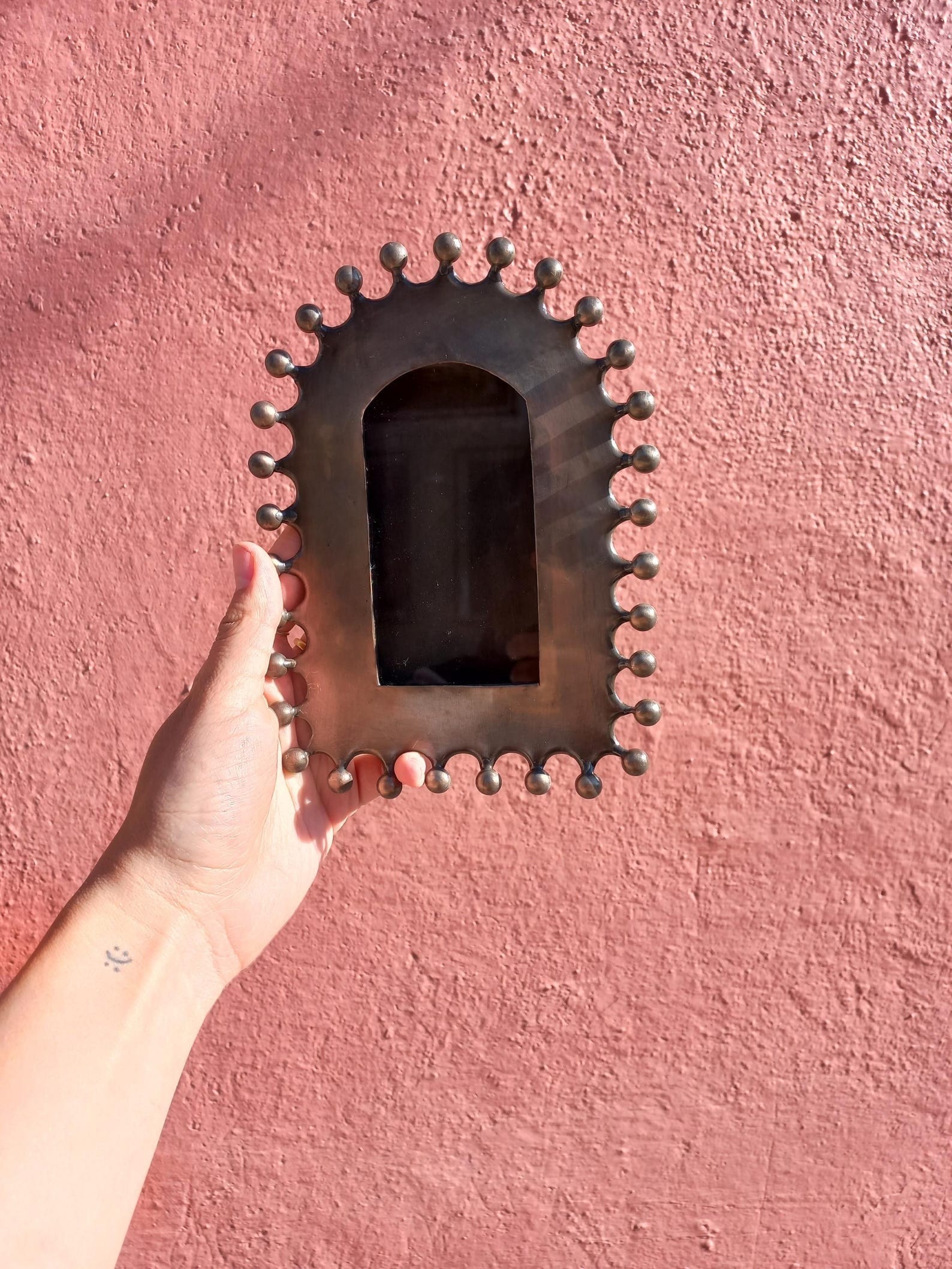 TIN NICHO 7 inch tall, Punched Tin, Handmade in Mexico, Mexican Artisanal handcrafted handmade silver & copper color