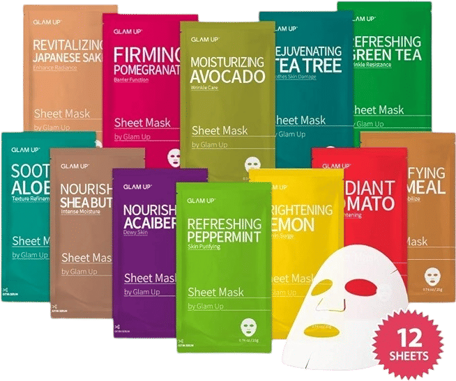 GLAM UP Korean Facial Sheet Mask 12 Combo Pack