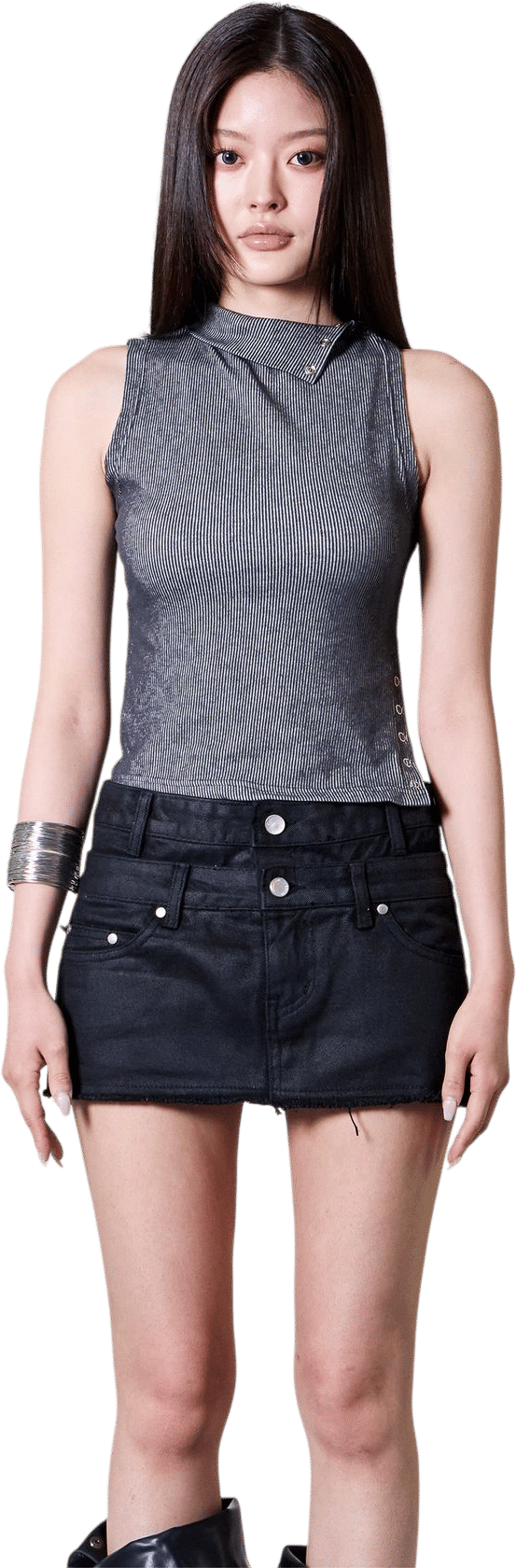 Double-Waist Coated Mini Skirt