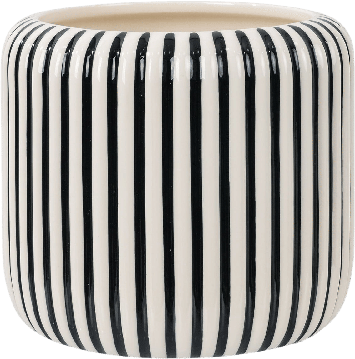 Beautiful by Drew Barrymore 8 in Black Stripe Ceramic Planter