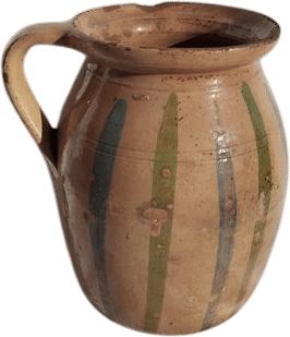 Antique Folk Art Ceramic Pitcher, Hungarian Pottery, Brown Ewer