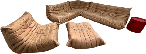 Authentic Vintage Ligne Roset Leather Togo 5 piece sofa set by Michel Ducaroy