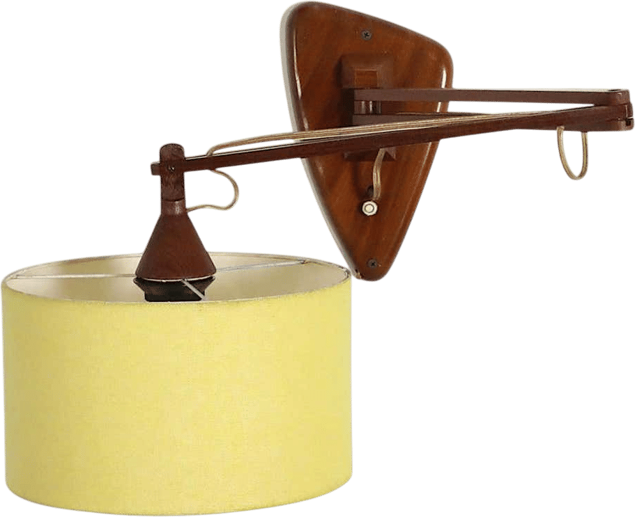 Mid-Century Teak Wall Lamp with Yellow Shade