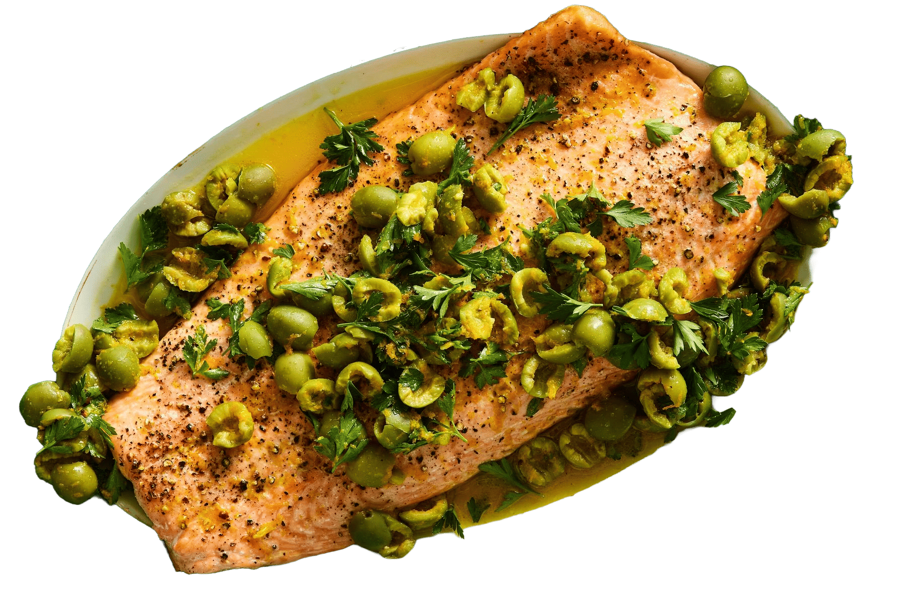 Roast Salmon With Smashed Olives Recipe