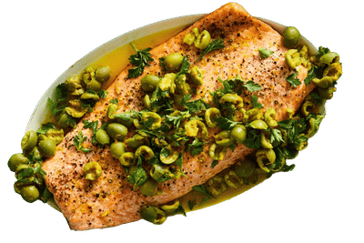 Roast Salmon With Smashed Olives Recipe
