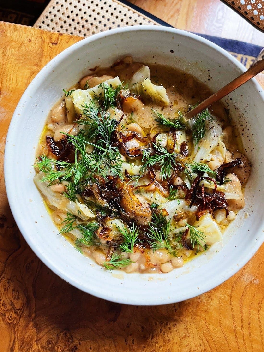 Dilly Bean Stew with Cabbage and Frizzled Onions (Alison Roman)