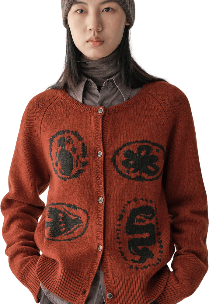 INSIS Crewneck Wool Intarsia Cardigan